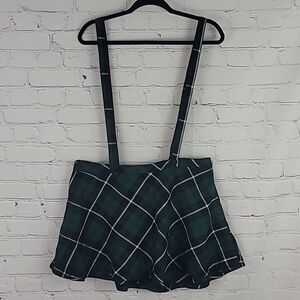 Tripp NYC green black plaid skirt. Adjustable overall straps. Size XL